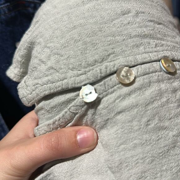 aeom Aqua Lace Trim Button-Up Blouse Sheer Open Back Flowy Bohemian Floral ST14 - Picture 11 of 11